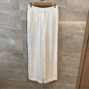 Likysilk Timeless Pleated Wide-Leg Dense Silk Trousers White Size 10